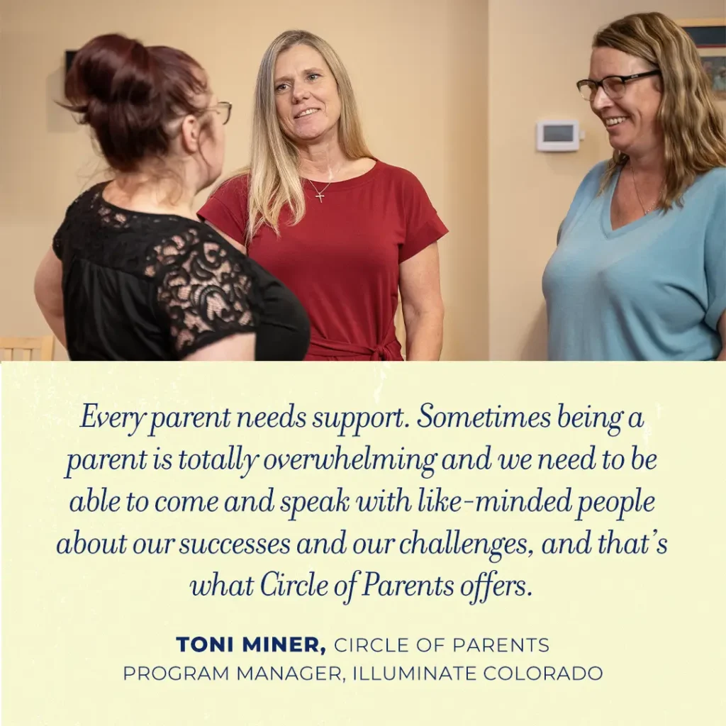 A graphic showing women at a Circle of Parents discussion