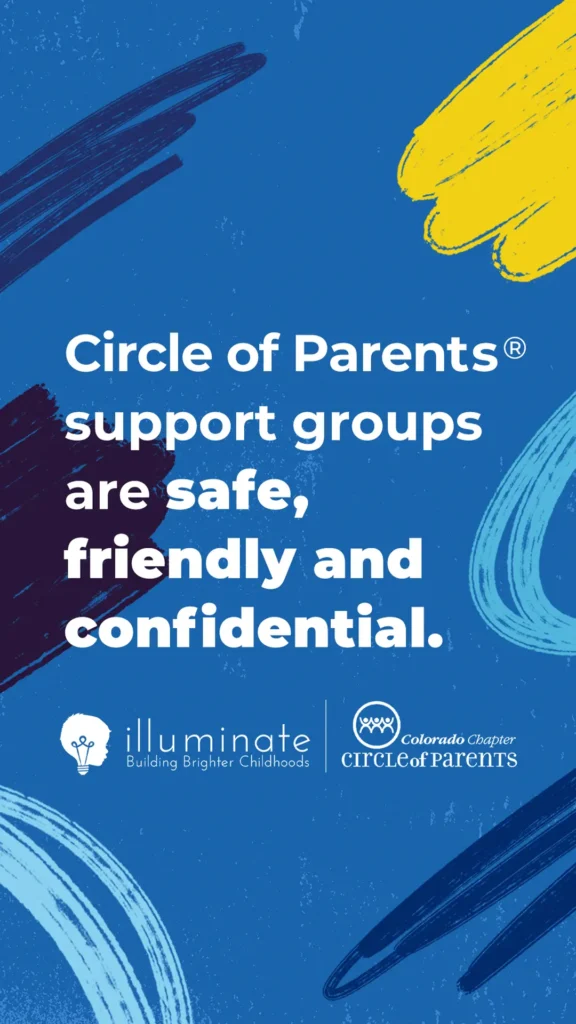 A graphic that says Circle of Parents support groups are safe, friendly and confidential.