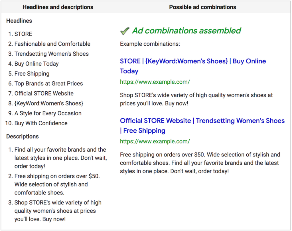Google Ads Responsive Search Ads Examples From Google