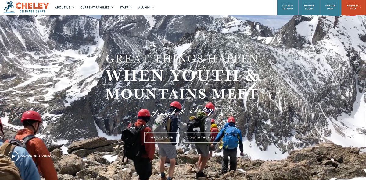 Screenshot of Cheney Camps website homepage