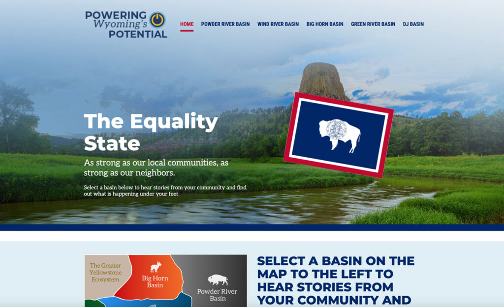 Screenshot from the Powering Wyoming's Potential website, designed by GroundFloor Media