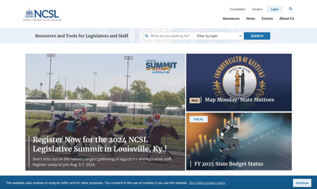 Screenshot from NCSL's homepage