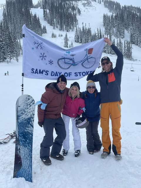 GroundFloor Media team members enjoy a ski day at Arapahoe Basin in honor of Sam Aden